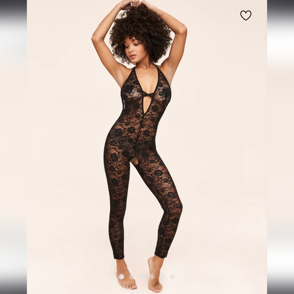 Adore Me Black Lace Halter Bodysuit Jumpsuit